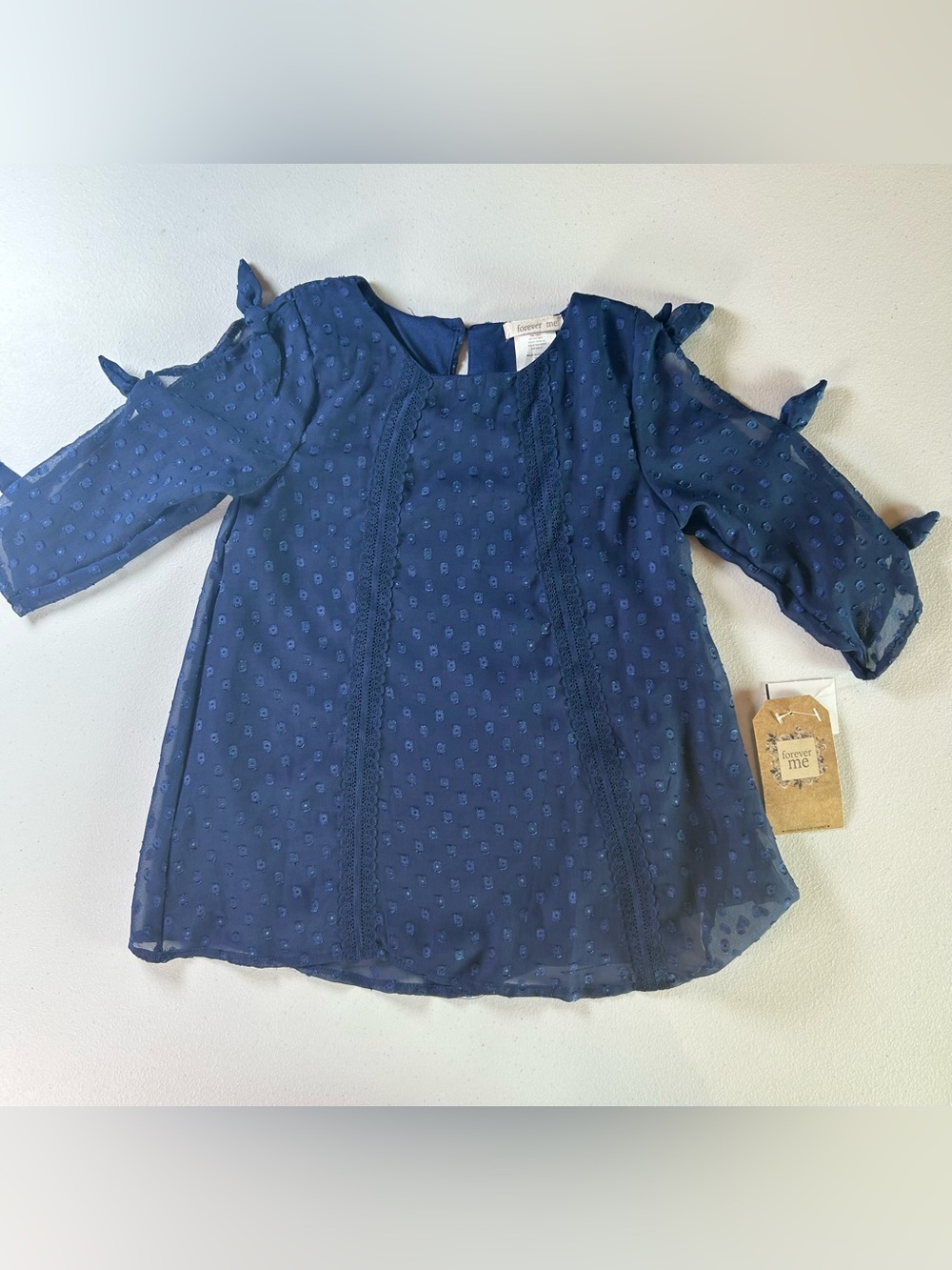 NWT Forever Me Girls Navy Blue Clip Dot Cold Shoulder Blouse Shirt Size 6